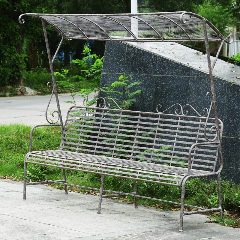Retro old outdoor wrought iron leisure seat outdoor courtyard double back bench chair villa decoration