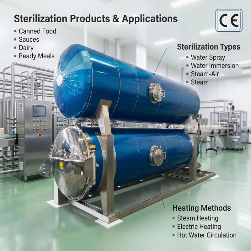 Horizontal Steam Heating Retort Autoclave Water Spray Glass Tin Can Tuna Fish Food Sterilization Equipment OEM Customized