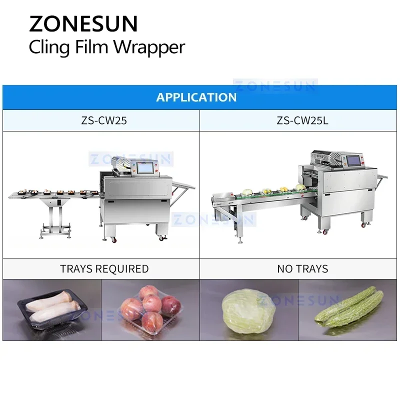 ZONESUN ماكينة تغليف غشاء التشبث الأوتوماتيكية ماكينة تغليف صينية الطعام ماكينة تغليف اللحوم والفواكه والخضروات ZS-CW25