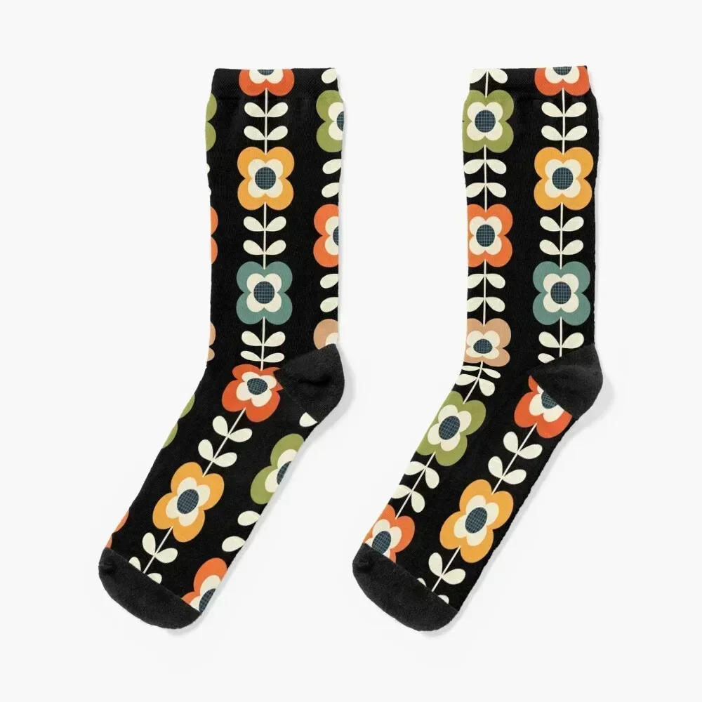 

Mod Flowers in Retro Colors on Charcoal Socks hip hop anti-slip FASHION Socks Men Women's