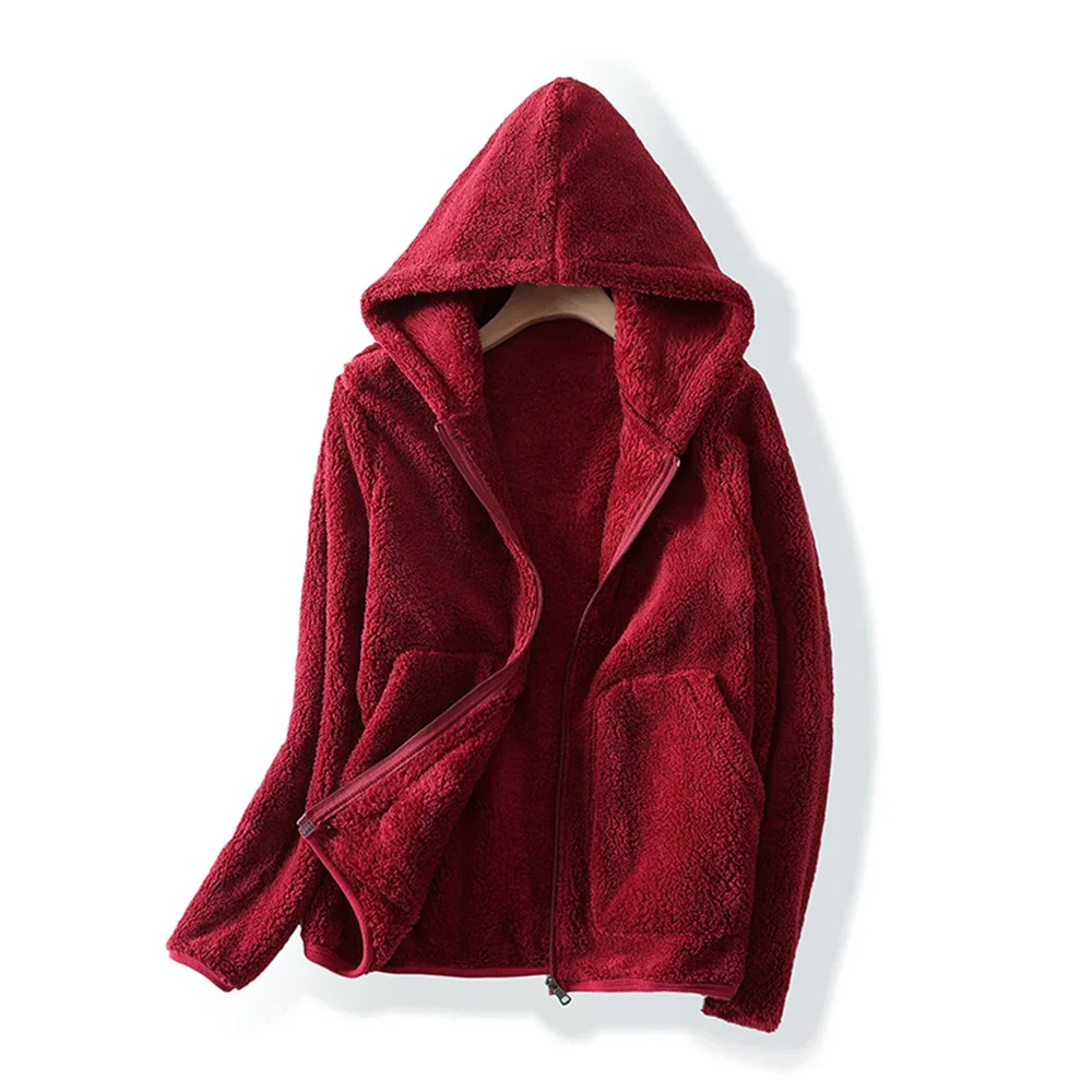 

Korean Fashion Autumn Velvet Coat Outdoor Short Jacket Hooded Top Double-sided Fleece Thicken Warm Zip-up Outerwear JJ878