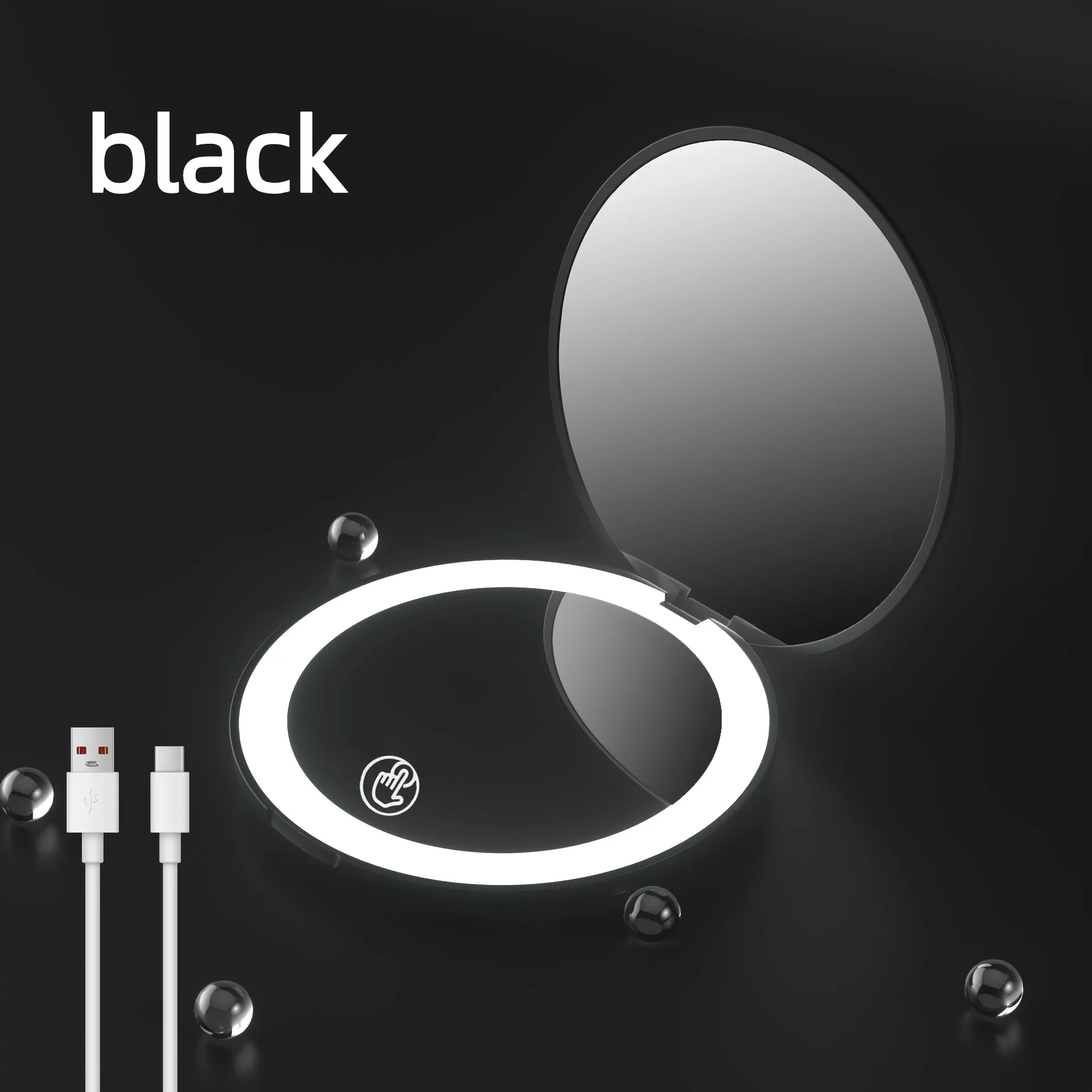 1X/2X Enlarged Handheld Makeup Mirror with Led Lighting, with USB Type-C Data Cable, Enlarged 2 Times on the Side of the Plane, Makeup, Makeup, Makeup, Clean Pores, Essential Goodies, Round Design, Exquisite and Compact, Convenient to Carry When Traveling, Gifts for Female Friends