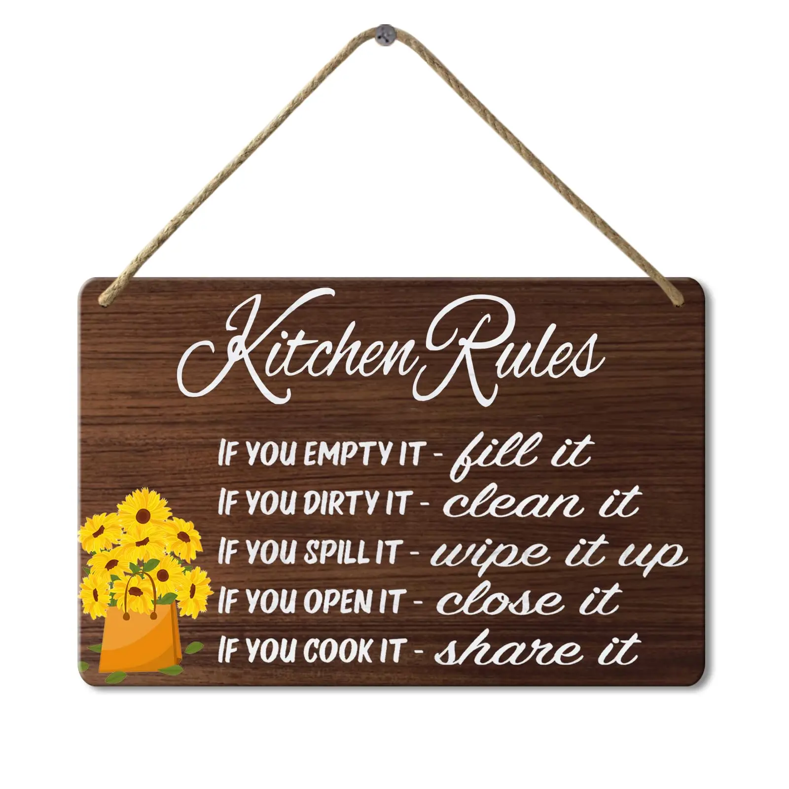 Kitchen Rules Farmhouse Wall Decor For Kitchen Summer Sunflower Kitchen Wall Decor Farmhouse Kitchen Desk Decor Sign,Hanging Sum