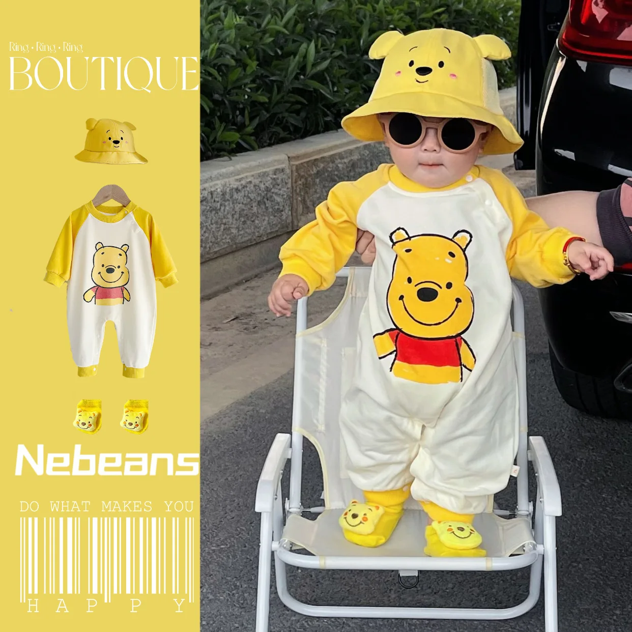 Disney Authentic Cartoon Four-color Boys and Girls Soft Cotton Spring and Autumn Jumpsuit Kawaii Tigger Pooh Pattern Clothes