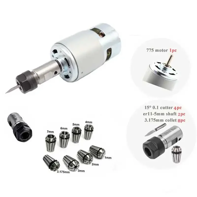 775 Spindle Motor DC 12V 12000 RPM Mini Electric Motor Ball Bearing Large Torque High Power Spindle for CNC 3018 Engraver