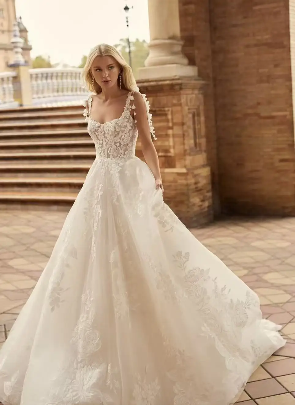 

Nymph, изысканные свадебные платья трапециевидной формы со шлейфом и квадратным воротником, кружевное свадебное платье принцессы, платья de novi по индивидуальному заказу