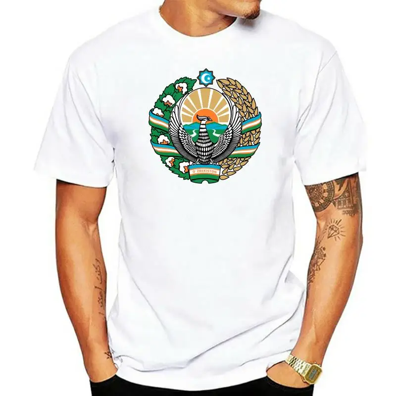 Uzbek Emblem T-Shirt Tee Shirt Free Sticker Uzbekistan Flag UZB UZ Cotton Plus Size Tops Tee Shirt