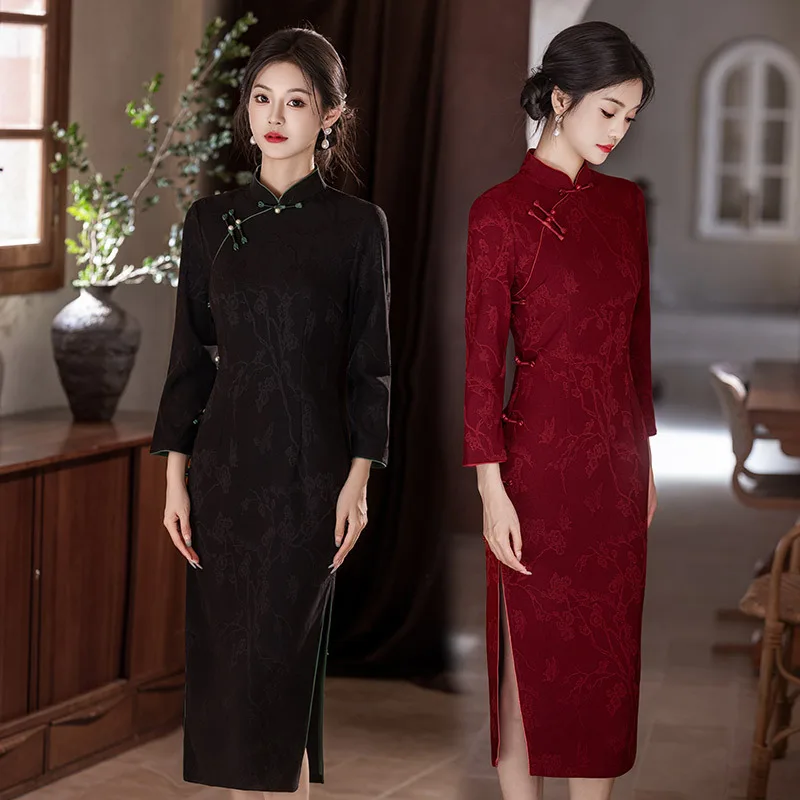 

Qipao 2022, осеннее новое стильное улучшенное ретро-платье для тостов, свадебное красное обручальное платье с длинными рукавами, китайское свадебное вечернее платье