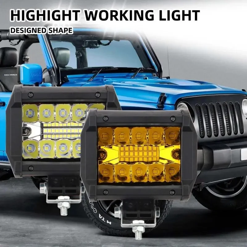1 pc Super Bright 3000K Yellow 6000K White 12V 24V Offroad Spot Flood Combo Work Light LED Light Bar for Car SUV
