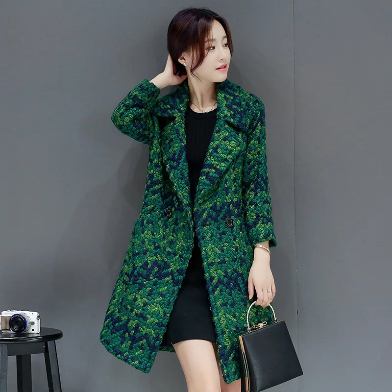 High quality plus-size woolen coat women 2024 women\'s plaid coat Korean fashion slimming medium long woolen coat