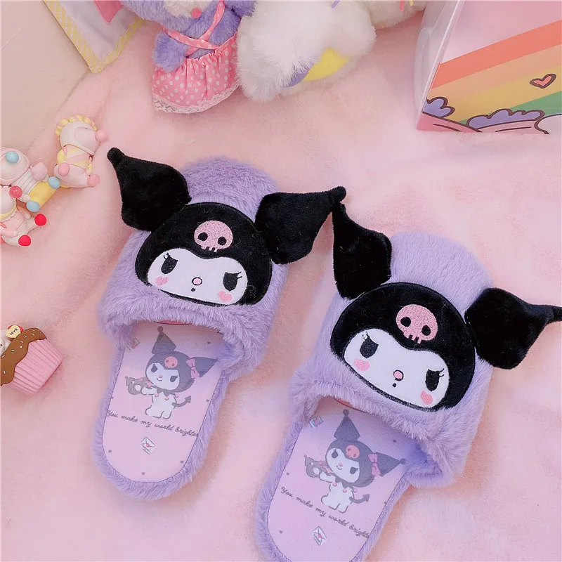 Cartoon Japanese Anime Slippers Lolita Girl Warm Plush Home Slippers Lady Indoor Kawaii Flat Non-slip Gifts Lovely Pink Blue