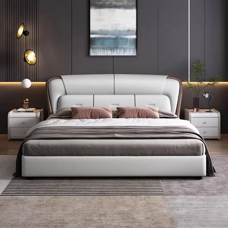 

Minimalist Aesthetics Bed Leather Modern Confortable Apartment Twin Bed Wedding Designer Soft Cama De Casal Nordic Furniture