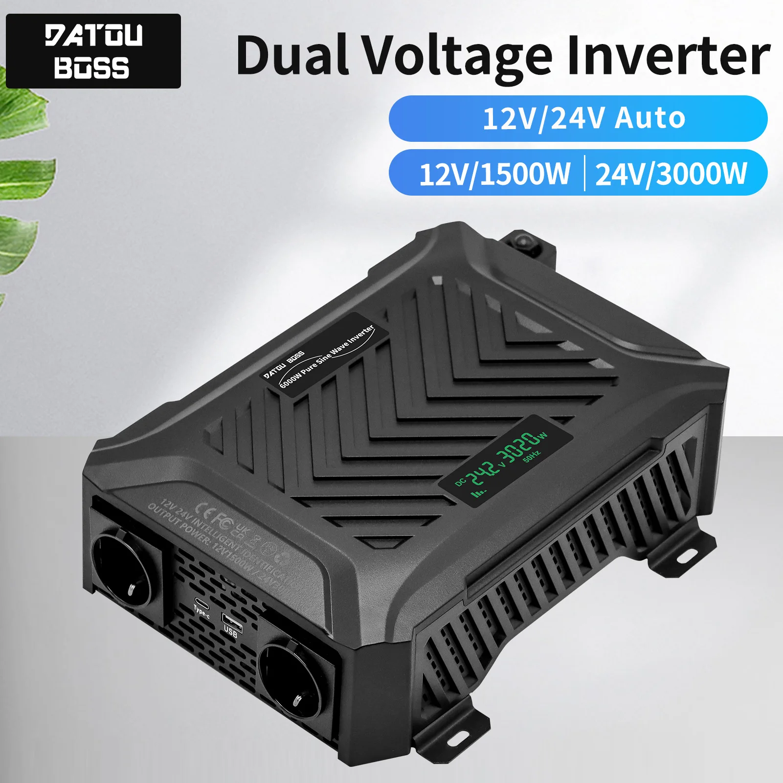 DATOUBOSS TY-PSW-6000 inverter a doppia tensione portatile 6000W inverter a onda sinusoidale pura DC12V-24V a AC220V-240V inverter per auto