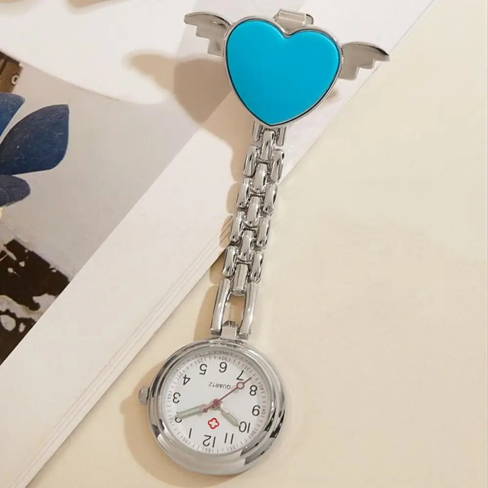 

Portable Cute Candy Color Heart Wings Luminous Watches Nurse Clip Watches Hanging Watch Love Chest Watch Doctor Pocket Watches