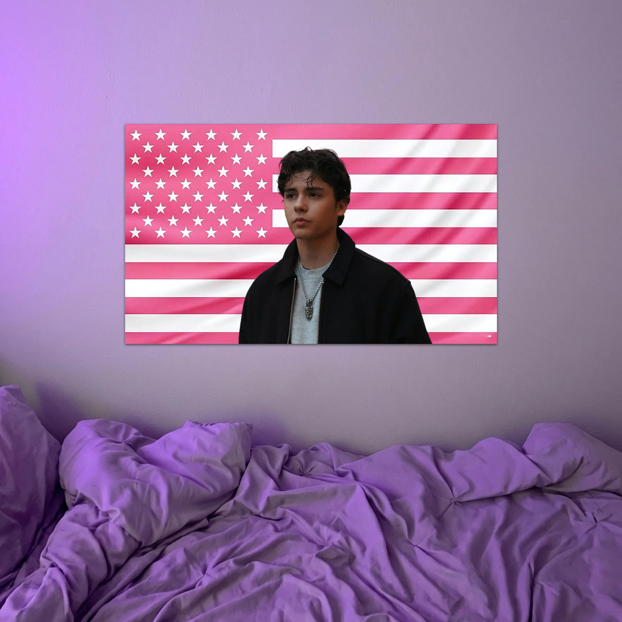X-Xolo M-Maridueña Pink American Flag Tapestry Wall Hanging Actor Poster Decorative Blanket Bedroom Living Room Home Decor