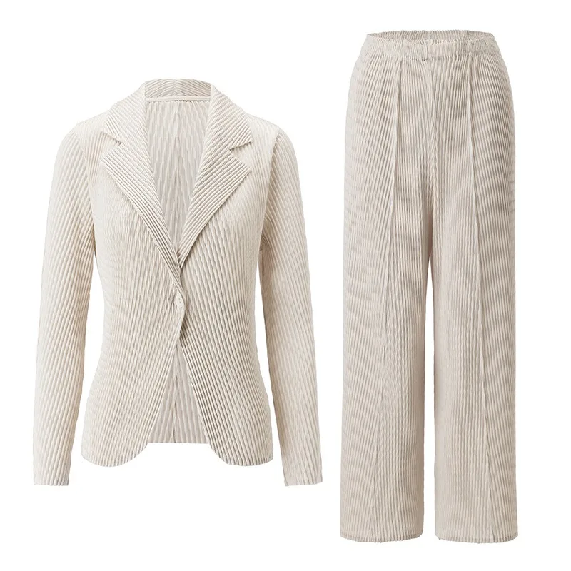 

Miyake Pleated Jacket 2026 New Casual Long Sleeve Blazer Cardigan Simple Stretch Harem Nine-Point Pants Women's Commuting Wear