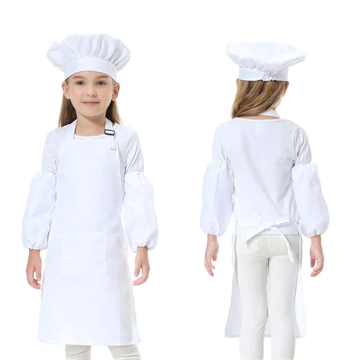 3Pcs Children Hat Apron Cooking Sleeve Kitchen Playset Educational Creative Cooking Play (White, L) (Random Style)