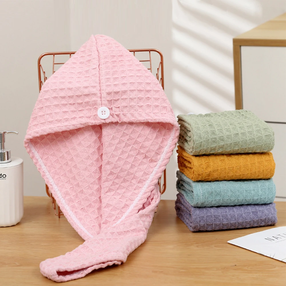 1 Pcs Waffle Hair Towel Thickened Super Absorbent, Quick-drying Hair Drying Towel Wearable Towel For Women & Girl