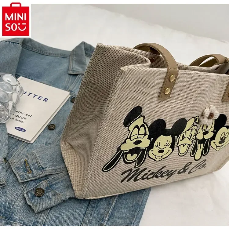 MINISO Disney Mickey Donald Duck Family Fashion Casual Tote Bag Women\'s Large Capacity Sweet Lightweight Handbag