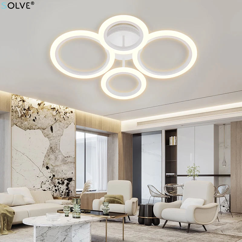 

SOLVE Modern Chandelier 4 Rings 48W Dimming Remote Control LED Ceiling Lights for Living Room Bedroom Kitchen Decoration Fixture