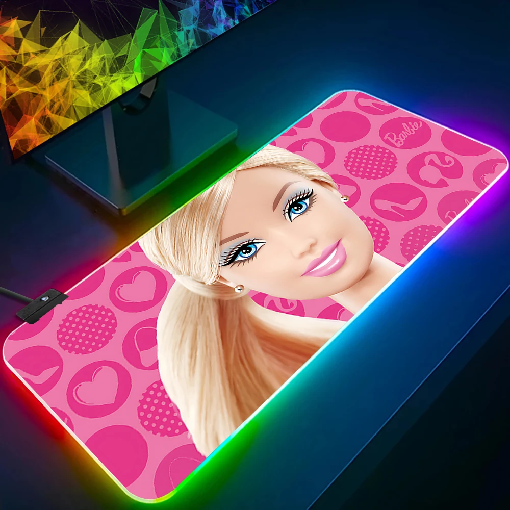 Princess B-Barbies RGB Pc Gamer Keyboard Mouse Pad Mousepad LED Glowing Mouse Mats Rubber Gaming Computer Mausepad