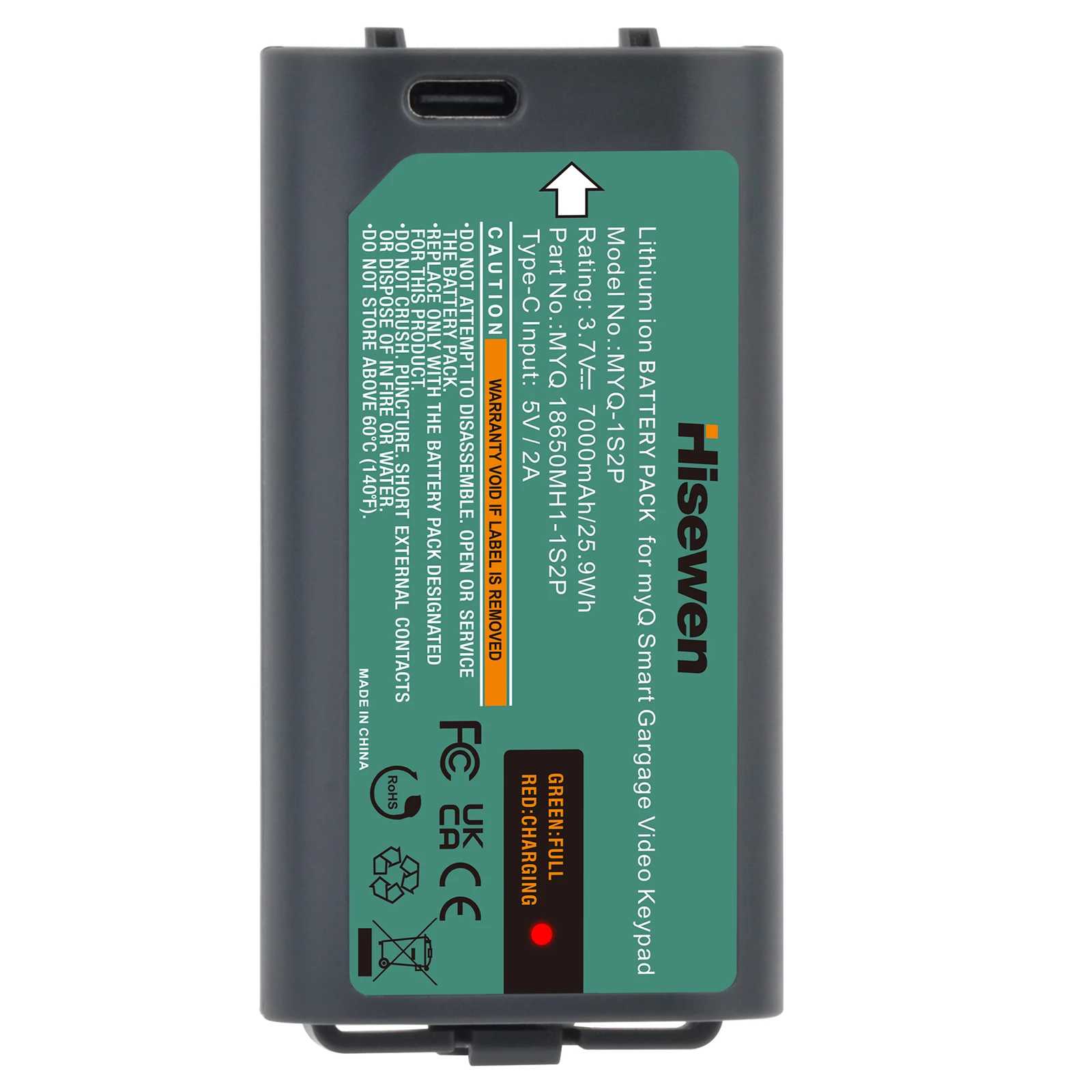 

Сменный аккумулятор Hisewen емкостью 7000 мАч для умной видеоклавиатуры myQ Garage