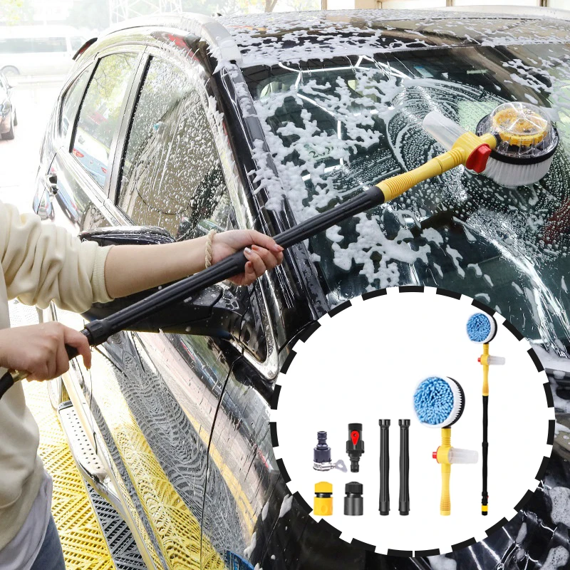 Car Rotary Wash Brush Kit 360 Degree Automatic Rotating Adjustable Dip Wash Brush High Pressure Washer For Vehicle Cleaning
