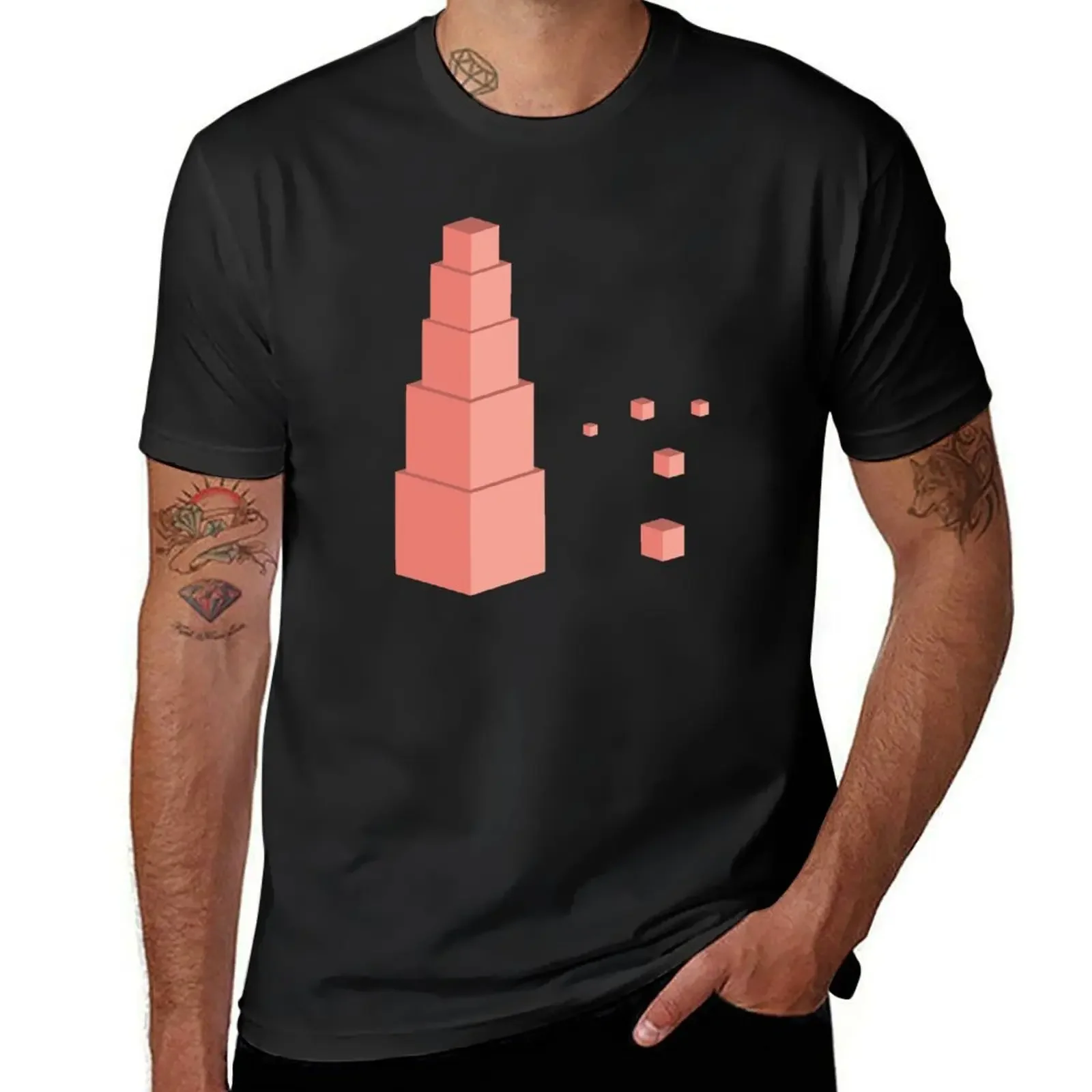 

Montessori pink tower T-Shirt anime shirt clothes anime shirts men