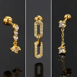 1 Stuk Oor Piercing Zirkonia Ketting Druppel Stud Oorbel Helix Kwab Tragus Toren Vrouwen Oor Kraakbeen Accessoires Rvs Sieraden