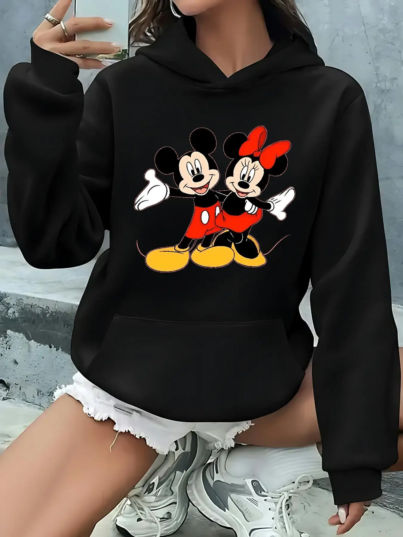 Frauen Disney Mickey Mouse Weihnachten Hoodies Übergroße Streetwear Unisex Sweatshirts Herbst und Winter Fleece Casual Vielseitig