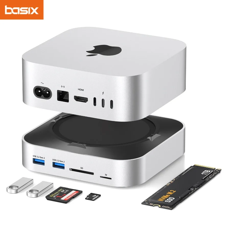 

Док-станция для Mac Mini M4 USB-концентратор Type-C к DP M.2 NVMe SSD-слот 10 Гбит/с SD и TF для Mac Mini M4 док-станция и подставка USB-концентратор c
