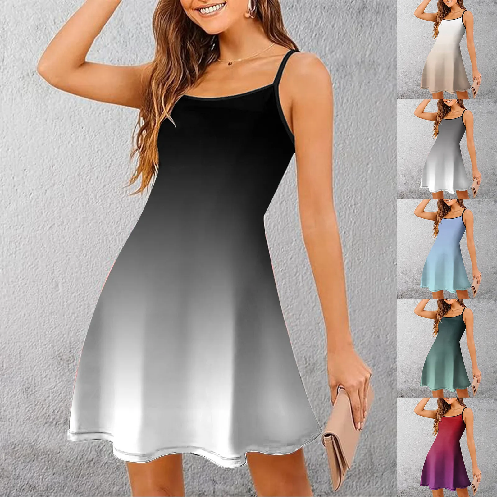 

Dress For Women Fashion Summer 2024 Sexy Gradient Color Slash Neck Dresses Spaghetti Strap Casual A Line Mini Beach Sundress
