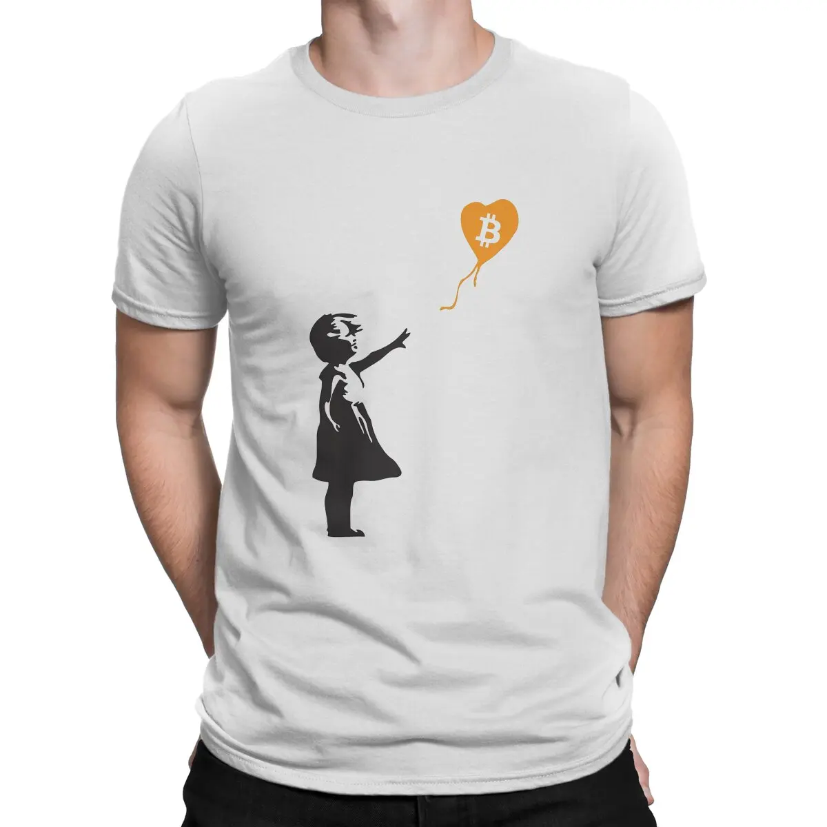 Bitcoin Cryptocurrency Meme Bansky Balloon Girl T Shirt Goth Men Tees Summer Clothing Polyester Crewneck TShirt