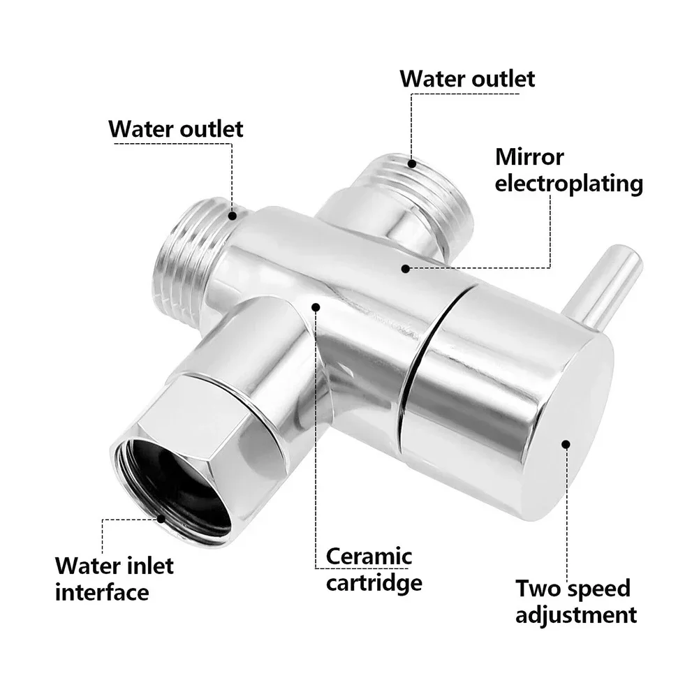 G1/2in 3 Way Brass Diverter Valve T Adapter Converter Chrome For Shower Head Diverter Valve Three-way Water Distribution Valve