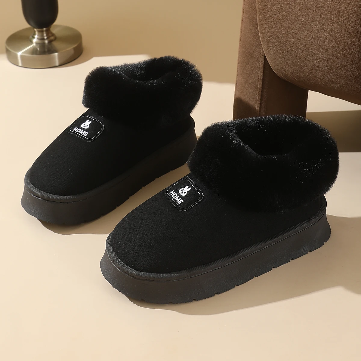 Kwaliteit pluizig pluche namaakbont zachte pantoffels damesmode snowboots hoge winter indoor comfortabele thuis herenschoenen