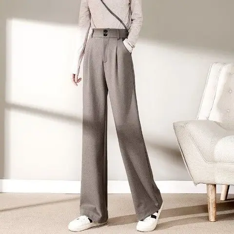 

Women's For Wide-Leg Woolen Straight Winter Thick Trousers Autumn Pants High Waist Drape Casual Loose Trouser