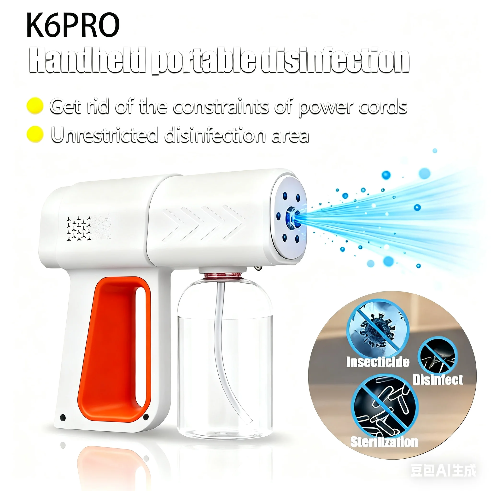 

Wireless Electric K6 Disinfection Sprayer Gun 380ML - Nano Blue Light Fogging, Type-C Atomization, Sanitizer Machine