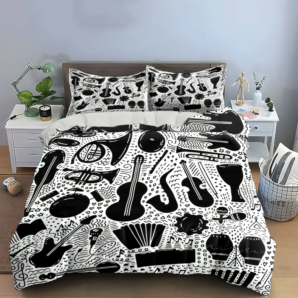 

Musical Instrument Pattern Decoration Bedding Set with 1 Duvet Cover 2 Pillowcases Single Double King Queen, Gift