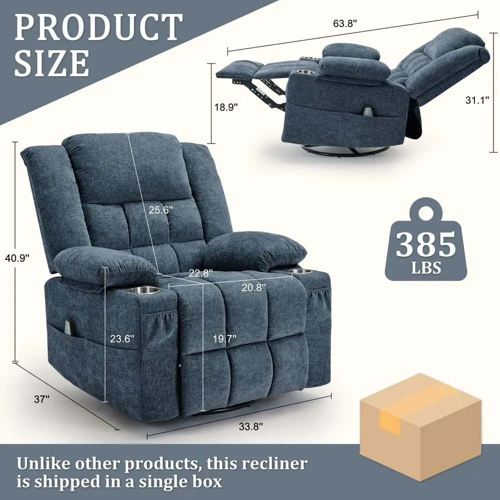 360 Swivel Rocker Recliner for Adult, Nursery Glider Recliners with Massage amp Heating, Rocking Chair with Cup Holder, Manual