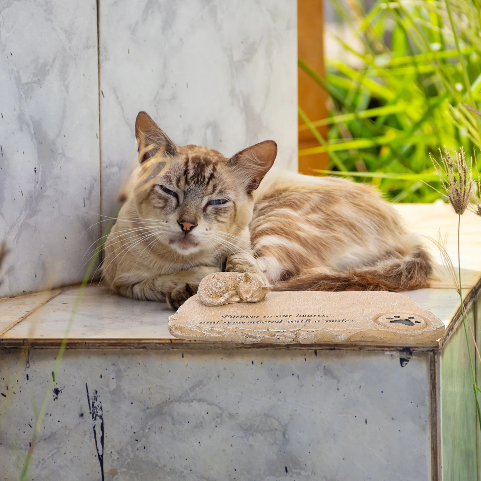 

Resin Cat Memorial Tombstone Kitten Design nament Sculpture Gravestone for Yard Outdoor Pet Stone Garden Porch Balcony Lifelike
