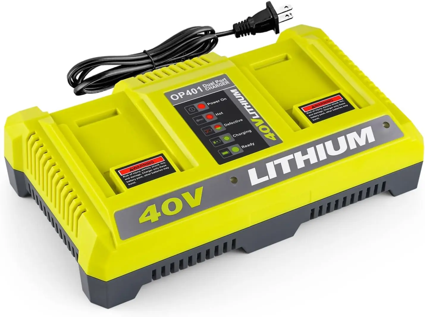

2-портовое зарядное устройство OP401 для литиевой батареи RYOBI, 40 В, два порта, совместимые с 40 В OP4015 OP4026 OP4040 OP4050 OP4060.