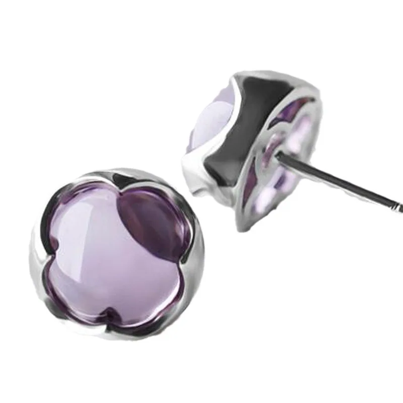 925 sterling silver amethyst stud earrings women\'s simple all-match purple gem ear-caring earrings