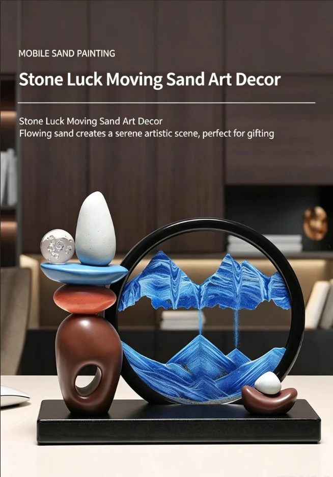 Light Luxury High-End Fortune-Turning Quicksand Painting Ornament European-Style Wine Cabinet Living Room Office Decoration 3D Three-Dimensional Hourglass