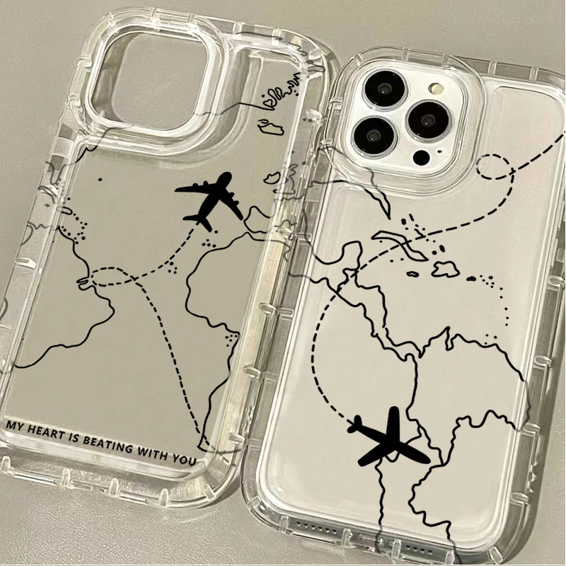 Phone Case for Samsung Galaxy S24 S23 Ultra S22 S21 FE S20 Plus Note 20 10 Pro A34 A54 A33 A53 Travel Airplane Route Clear Cover