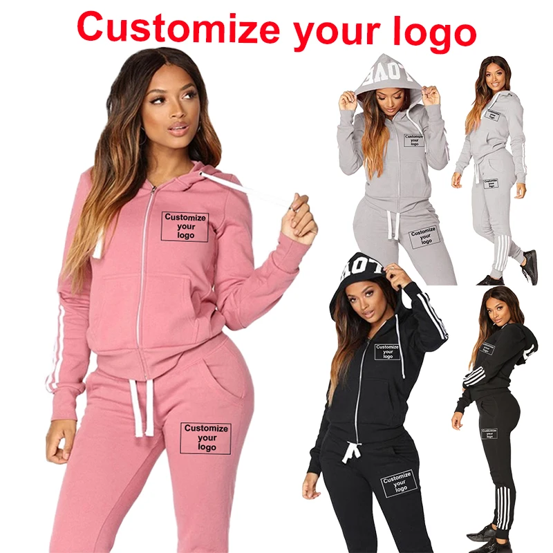 Women's striped sportswear two-piece casual long sleeved full zippered hoodie and pants sportswear set Women's sportswear set