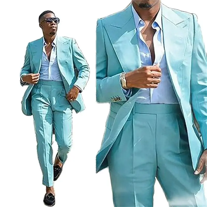 Casual Solid Color Suits for Men Elegant 2 Piece Jacket Pants Outfits Bespoke Slim Fit Terno Luxury Prom Party Blazer Clothing