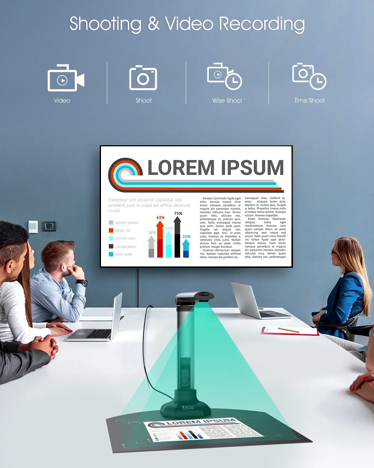 12MP USB Document Camera for Teachers Laptop A3/A4 Size Portable Book Document Scanner for Card Passport File Documents