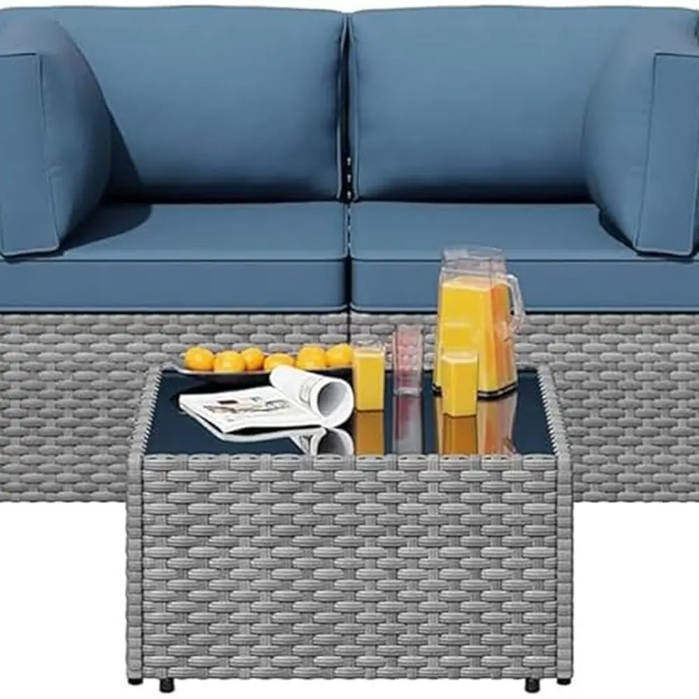 

All-Weather Silver Rattan Patio Sectional Sofa Set with Tea Table and Washable Cushions