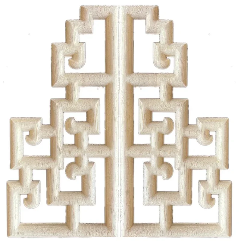 2PCS 20cm Woodcarving Decal Corner Applique Frame Door Decorate Wall Doors Furniture Wooden Miniature Franch Hollow Flower