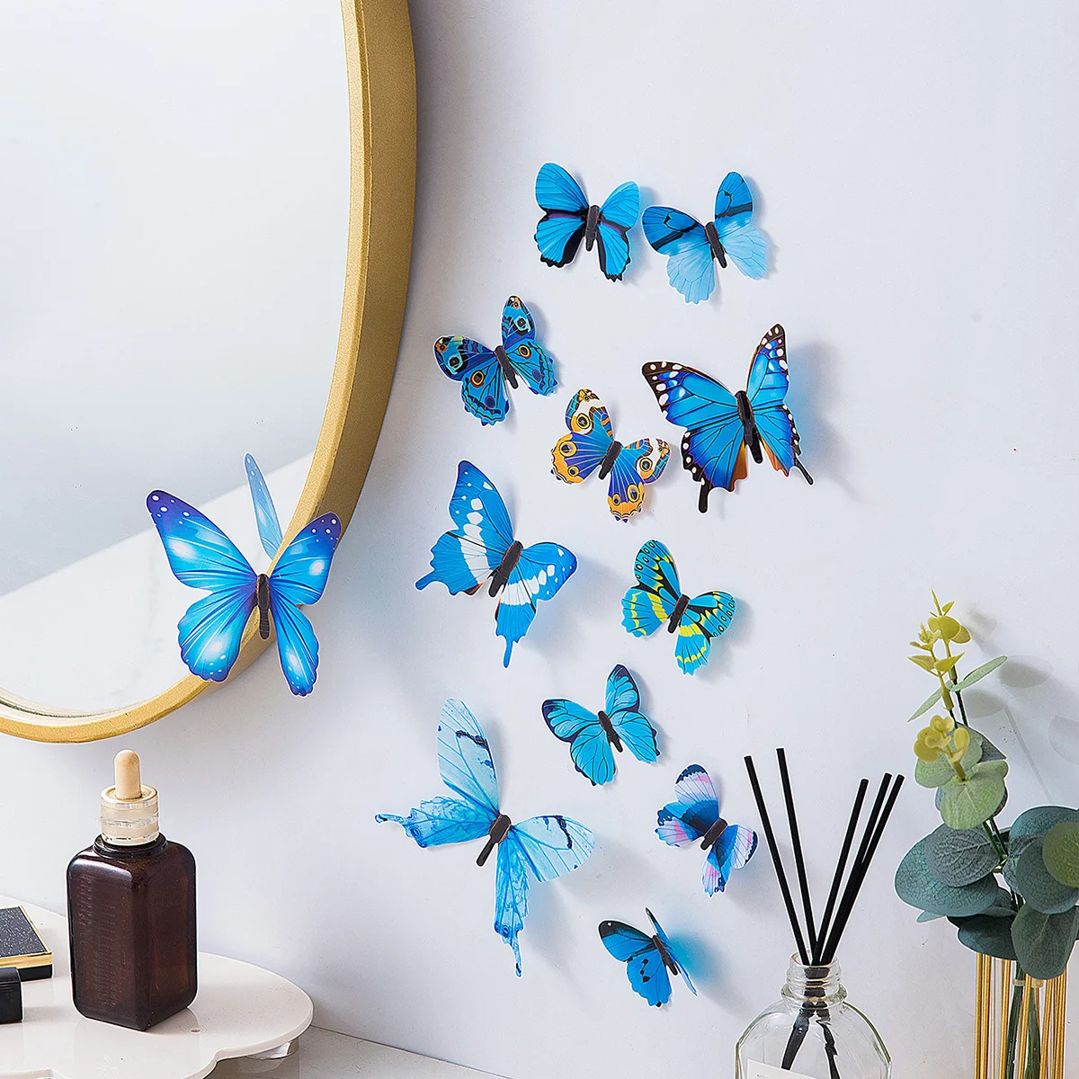 Three-dimensional butterfly wall stickers transparent realistic decorative butterfly simulation 3D color 12 sets